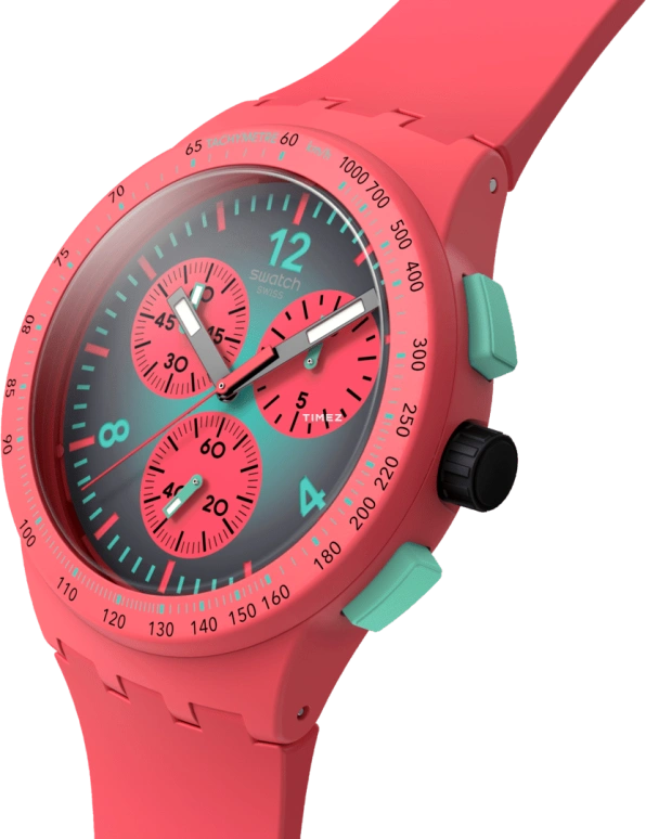 Swatch,Originals 42mm,42mm,Plastic,Red,Grey,Quartz,Chronograph,Round,SUSP100