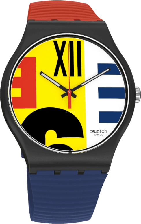 Swatch,Originals 41mm,41mm,Plastic,Multi-Color,Quartz,Round,Black,SUOB171