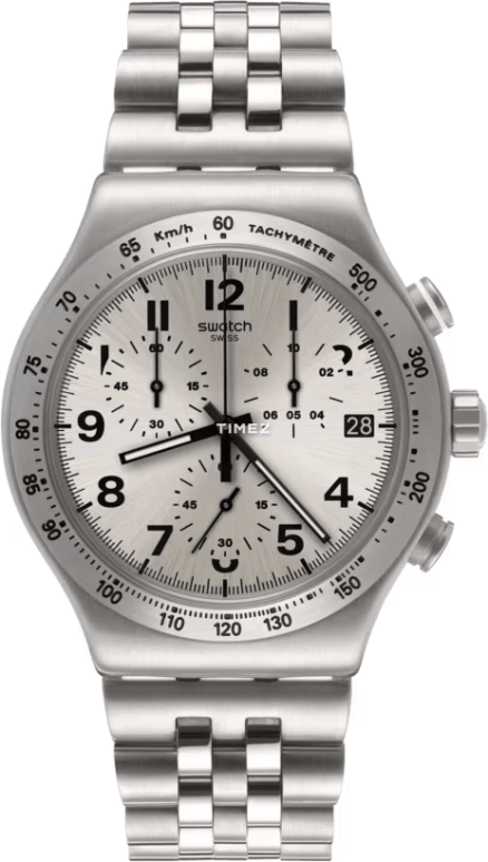 Swatch,CLASSIC 43mm,43mm,Stainless Steel,Silver,Quartz,Chronograph,Day,YVS425G