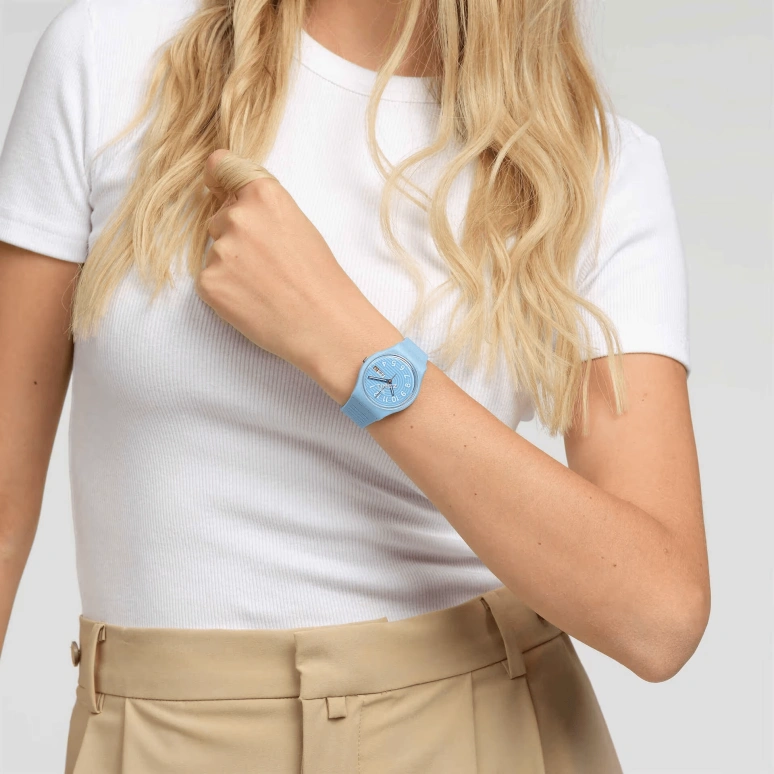 Swatch,Originals 34mm,34mm,Bio-sourced,Blue,Quartz,Date,Day,SO28S704