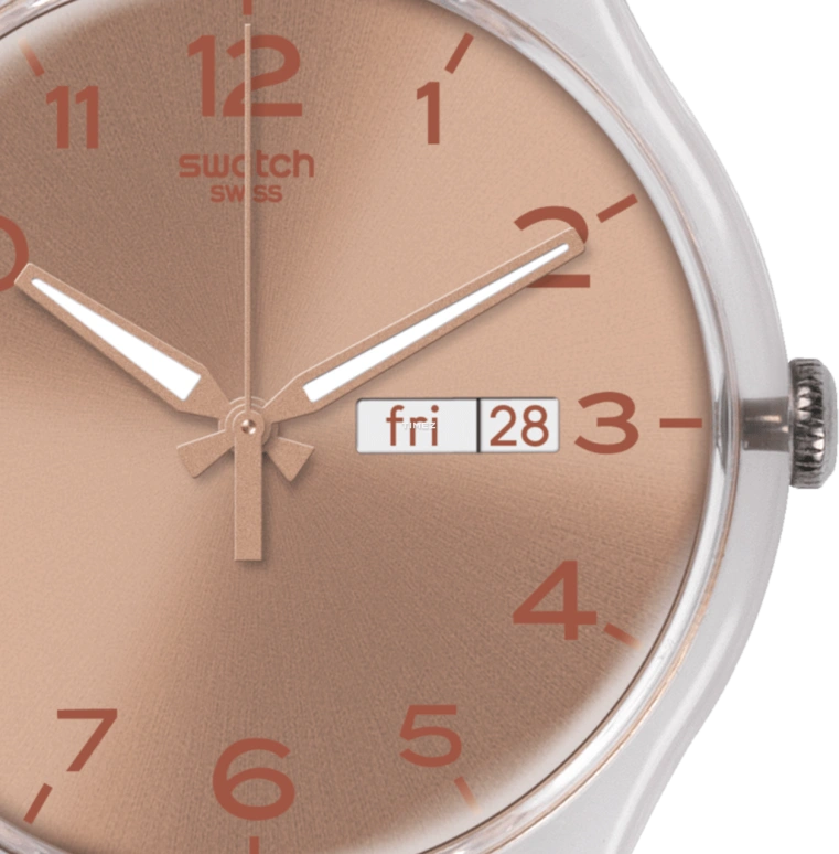 Swatch,CLASSIC 41mm,41mm,Plastic,Beige,Quartz,Date,Day,SUOK703