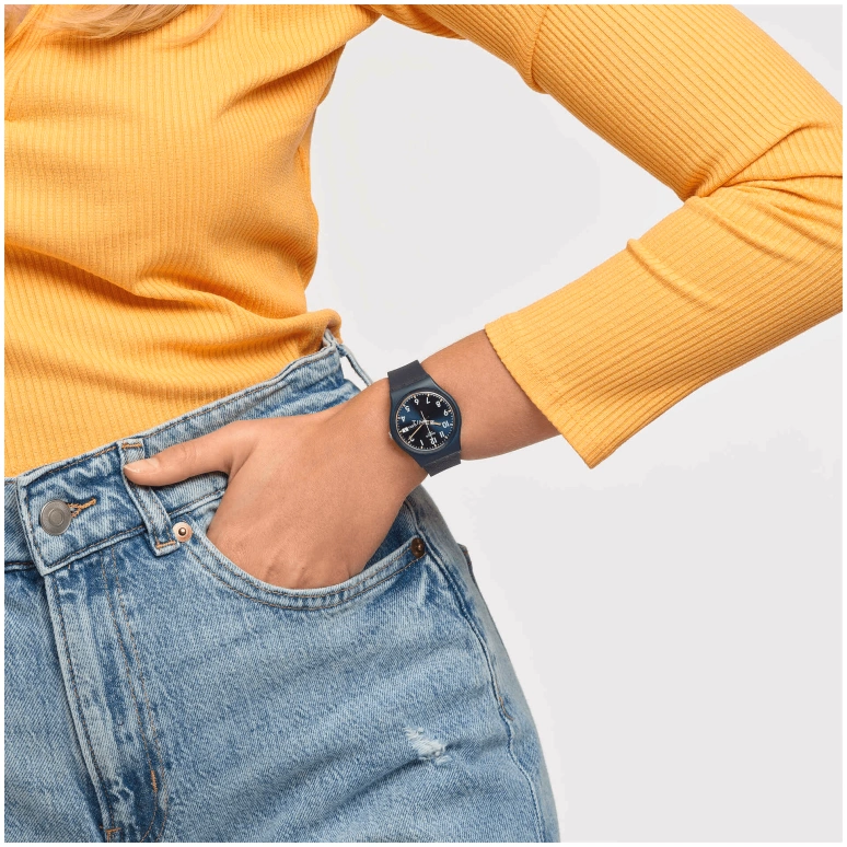 Swatch,Originals 34mm,34mm,Bio-sourced,Blue,Quartz,Date,Day,SO28N702