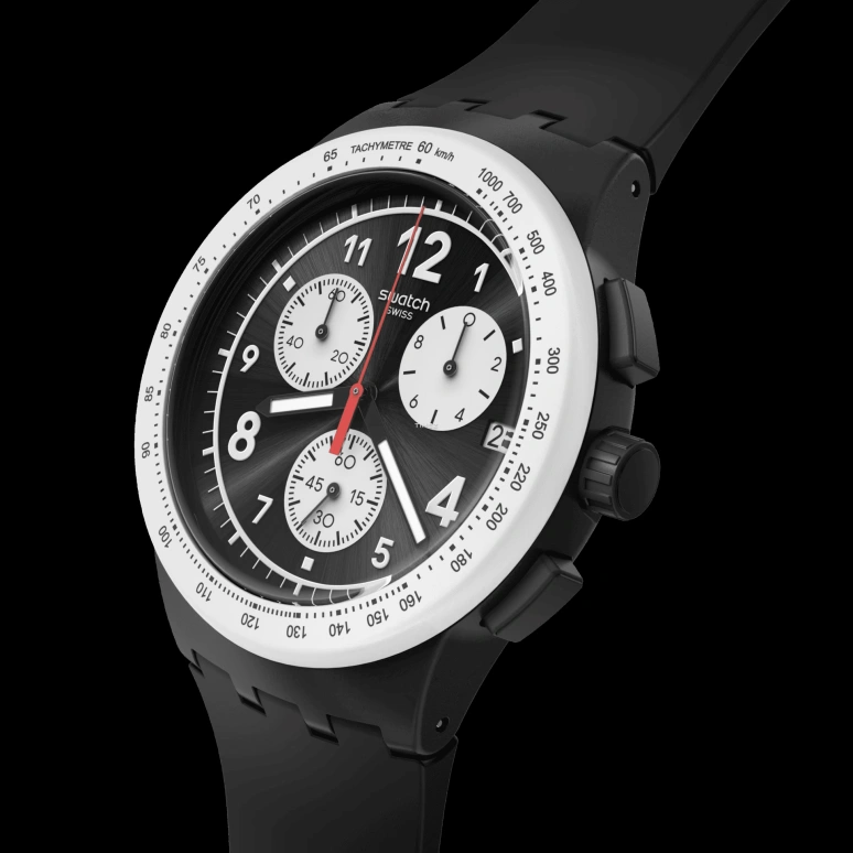 Swatch,Originals 42mm,42mm,Plastic,Black,Quartz,Chronograph,Day,SUSB420