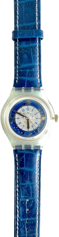 Swatch,Other 37mm,37mm,Plastic,Silver,Blue,Automatic,Sapphire,Tonneau,SAG402