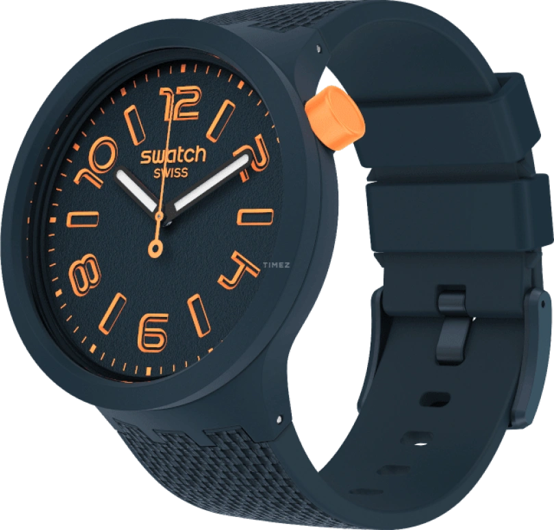 Swatch,THE BOLD 47mm,47mm,Plastic,Blue,Sapphire,Crystal Glass,Closed,SO27N107
