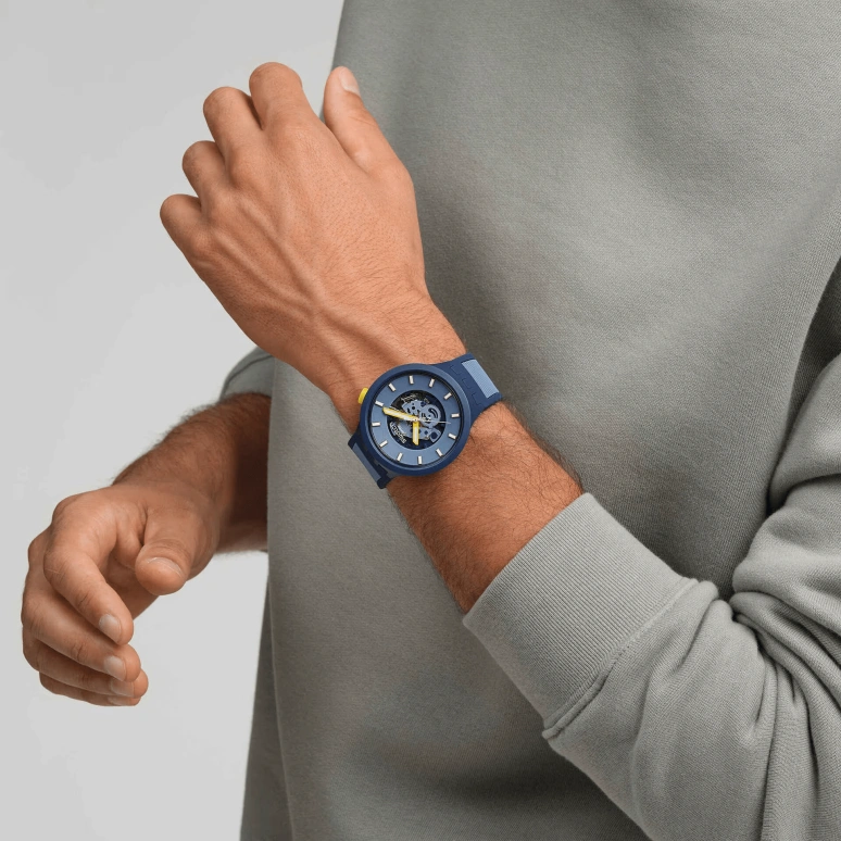 Swatch,THE BOLD 47mm,47mm,Bio-sourced,Blue,Quartz,Sapphire,Crystal Glass,Round,SB05N117