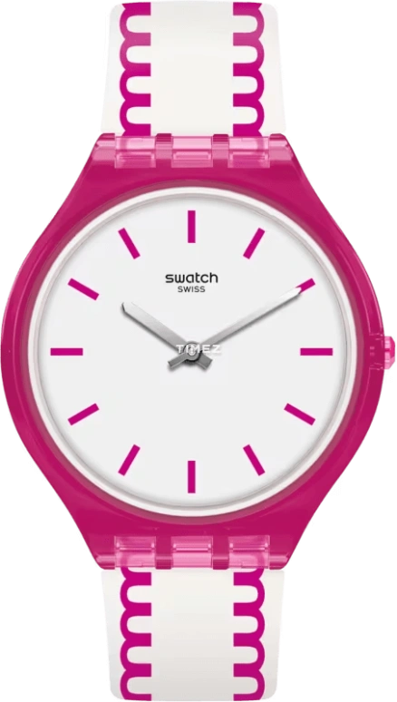 Swatch,SKIN 36.80mm,36.80mm,Plastic,White,Quartz,Tonneau,Pink,SVOP102