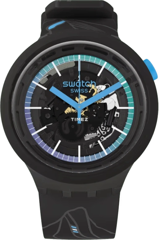 Swatch,Other 44.80mm,44.80mm,Plastic,Transparent,Quartz,Tonneau,Black,SO27B120C,SO27B120C-5300