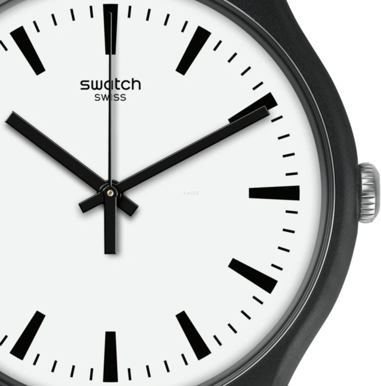 Swatch,Originals 41mm,41mm,Plastic,White,Quartz,Tonneau,Black,SVIB105,SVIB105-5300