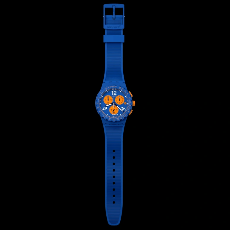 Swatch,Originals 42mm,42mm,Plastic,Blue,Orange,Quartz,Chronograph,Day,SUSN419