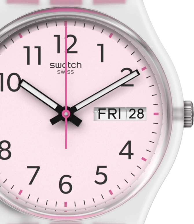 Swatch,Originals 34mm,34mm,Plastic,Pink,Quartz,Date,Day,GE724