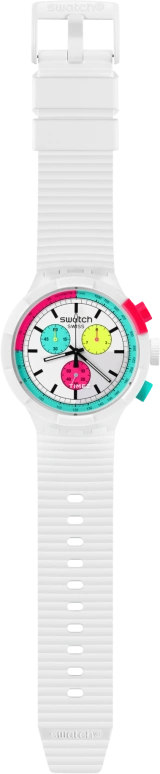 Swatch,NEON 47mm,47mm,Bio-sourced,White,Quartz,Chronograph,Round,SB06W100