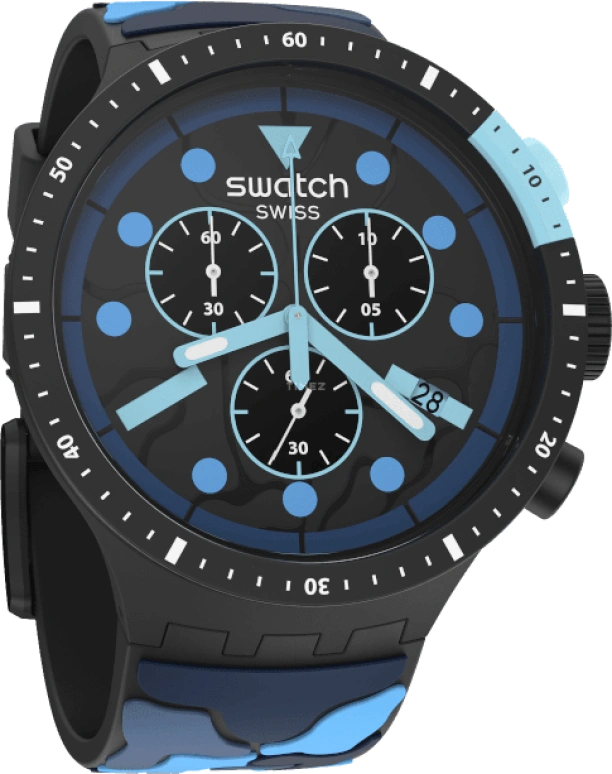 Swatch,THE BOLD 47mm,47mm,Plastic,Black,Sapphire,Crystal Glass,Closed,SB02B408