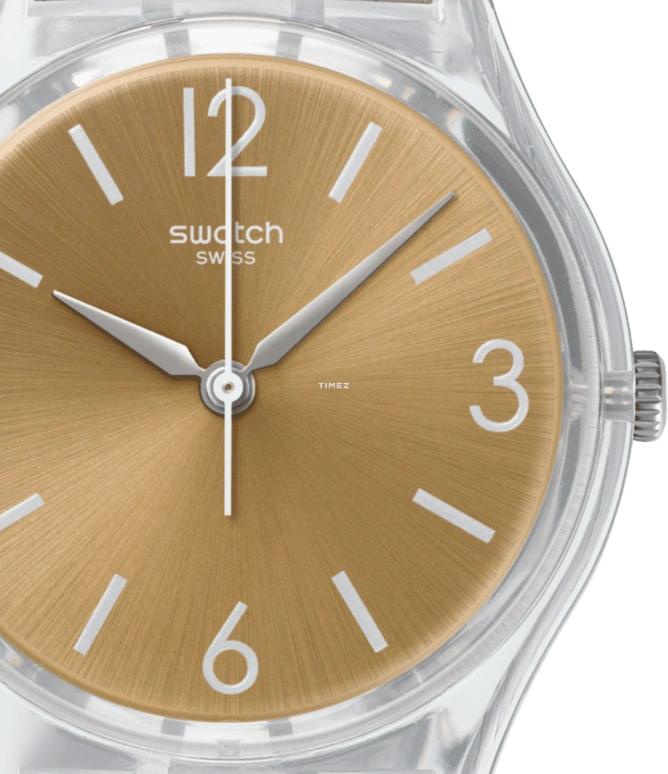 Swatch,Originals 34mm,34mm,Plastic,Gold,Quartz,Tonneau,Transparent,GE242C