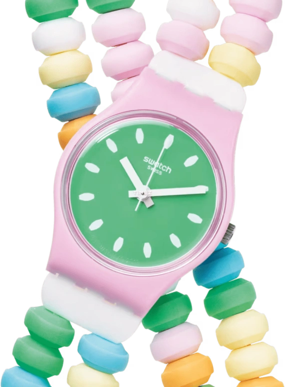 Swatch,Originals 25mm,25mm,Plastic,Green,Quartz,Round,Pink,LP135