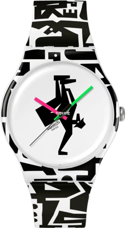 Swatch,Originals 41mm,41mm,Bio-sourced,White,Black,Quartz,Glass,Round,SO29Z147
