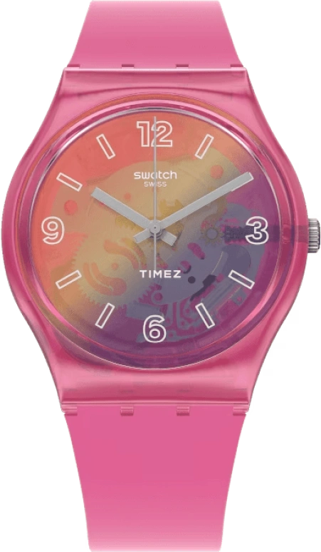 Swatch,Originals 34mm,34mm,Plastic,Multi-Color,Quartz,Tonneau,Pink,GP174