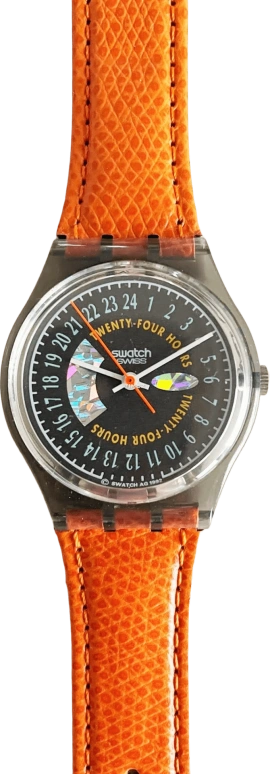 Swatch,Other 34mm,34mm,Plastic,Black,Quartz,Sapphire,Crystal Glass,Tonneau,GM117
