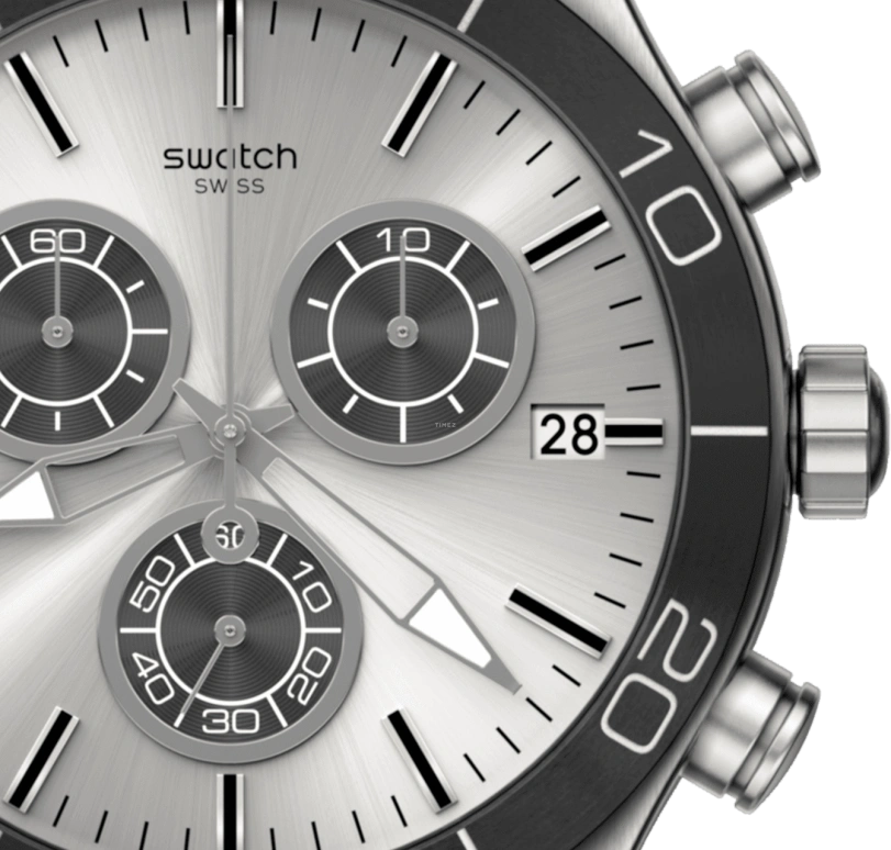 Swatch,IRONY 43mm,43mm,Stainless Steel,Black,Silver,YVS486