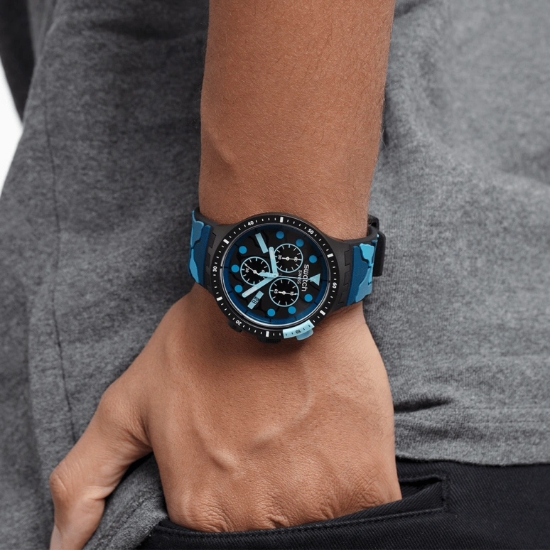 Swatch,THE BOLD 47mm,47mm,Plastic,Black,Sapphire,Crystal Glass,Closed,SB02B408