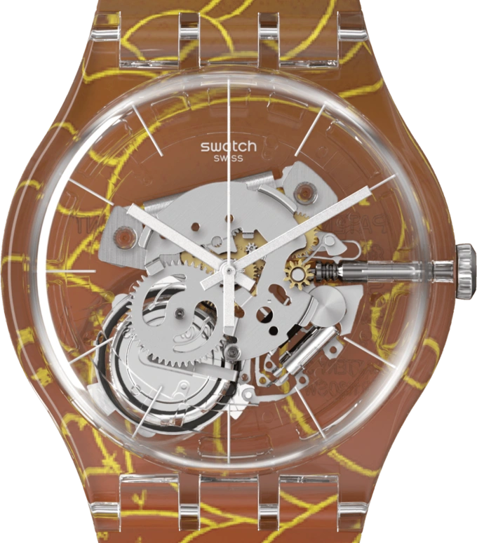 Swatch,Originals 41mm,41mm,Plastic,Transparent,Quartz,Sapphire,Crystal Glass,Round,SUOK145,SUOK145-058