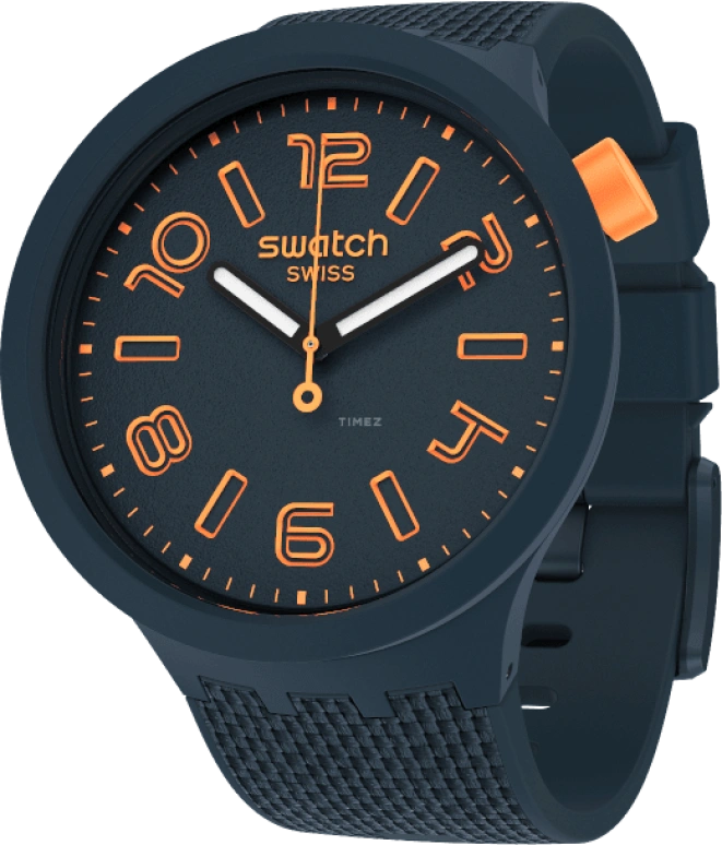 Swatch,THE BOLD 47mm,47mm,Plastic,Blue,Sapphire,Crystal Glass,Closed,SO27N107