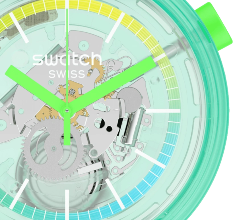 Swatch,THE BOLD 47mm,47mm,Plastic,Transparent,Quartz,Green,SO27L100,SO27L100-5300