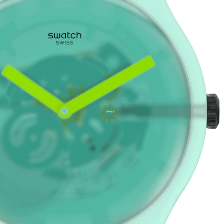 Swatch,Other 41mm,41mm,Plastic,Green,Quartz,Tonneau,Transparent,Green,SUOG119