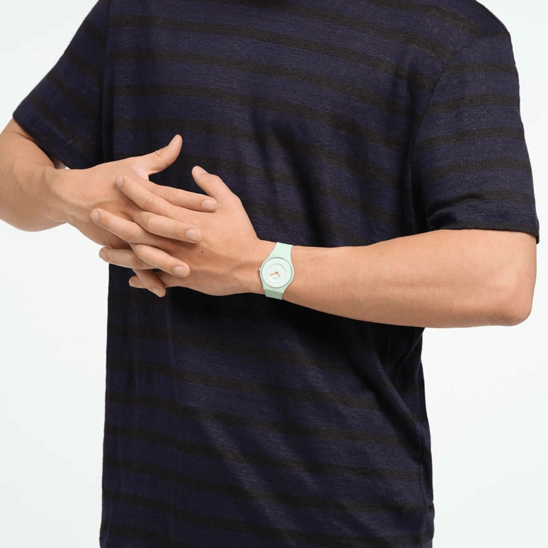 Swatch,SKIN 34mm,34mm,Ceramic,Green,Quartz,Round,Cyan,SS09G101