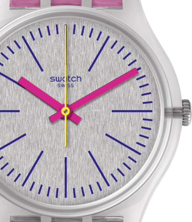 Swatch,Originals 34mm,34mm,Plastic,Grey,Quartz,Tonneau,Transparent,GE256