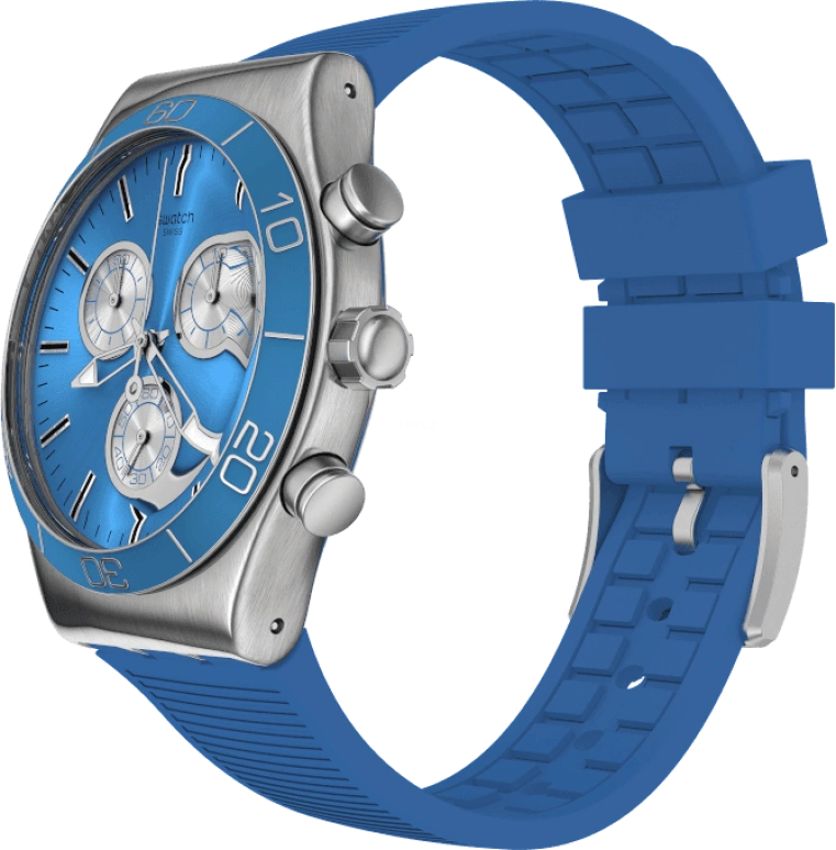 Swatch,IRONY 43mm,43mm,Stainless Steel,Black,Silver,Blue,Minutes,YVS485