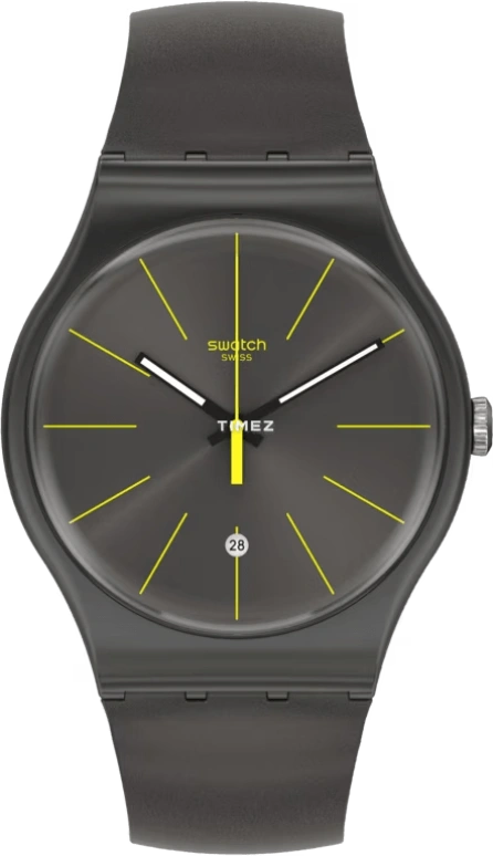 Swatch,Originals 41mm,41mm,Plastic,Black,Quartz,Day,Tonneau,SUOB404
