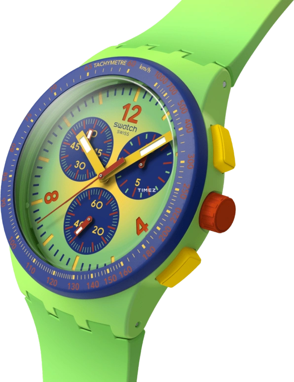 Swatch,Originals 42mm,42mm,Plastic,Blue,Green,Quartz,Chronograph,Round,SUSG101