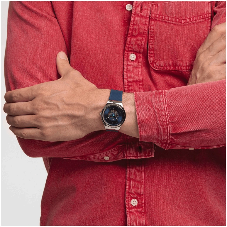 Swatch,IRONY 42mm,42mm,Stainless Steel,Blue,Open,YIS430