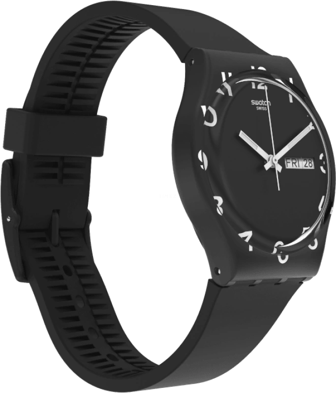 Swatch,Originals 39.20mm,39.20mm,Plastic,Black,Sapphire,Crystal Glass,Closed,GB757