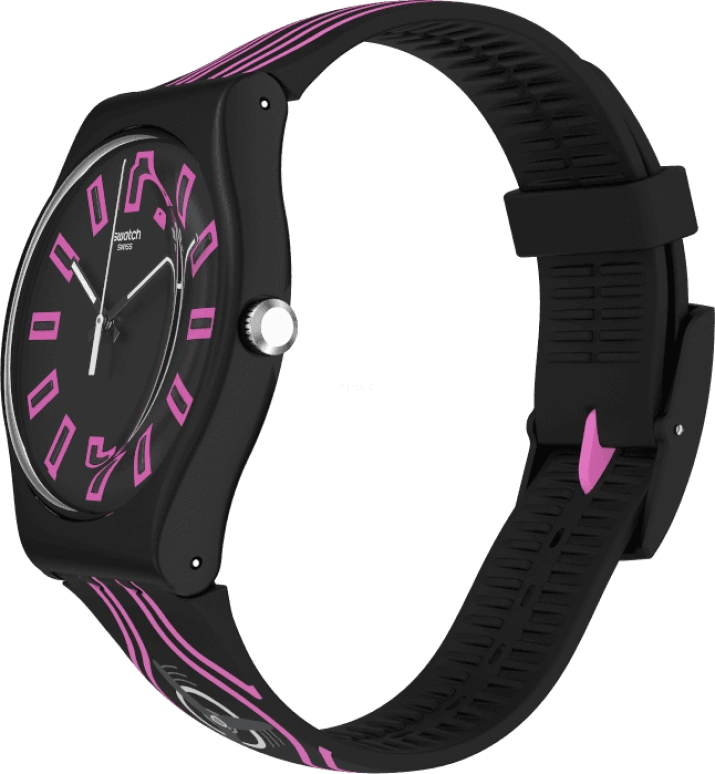Swatch,Originals 41mm,41mm,Plastic,Black,Pink,Sapphire,Crystal Glass,SUOB146C