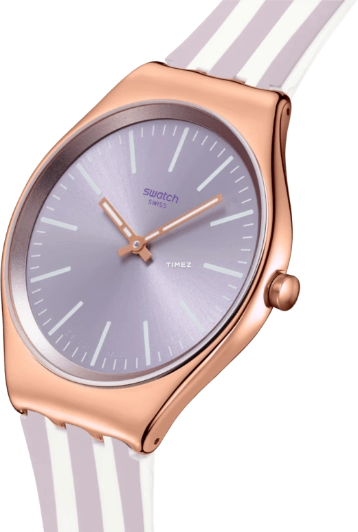 Swatch,SKIN 38mm,38mm,Stainless Steel,Purple,Quartz,Round,Rose Gold,SYXG130