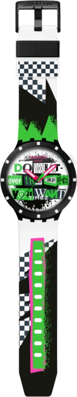 Swatch,NO RULES 47mm,47mm,Bioceramic,Multi-Color,Green,Black,White,Quartz,Bio-sourced,Glass,Round,SB03B701