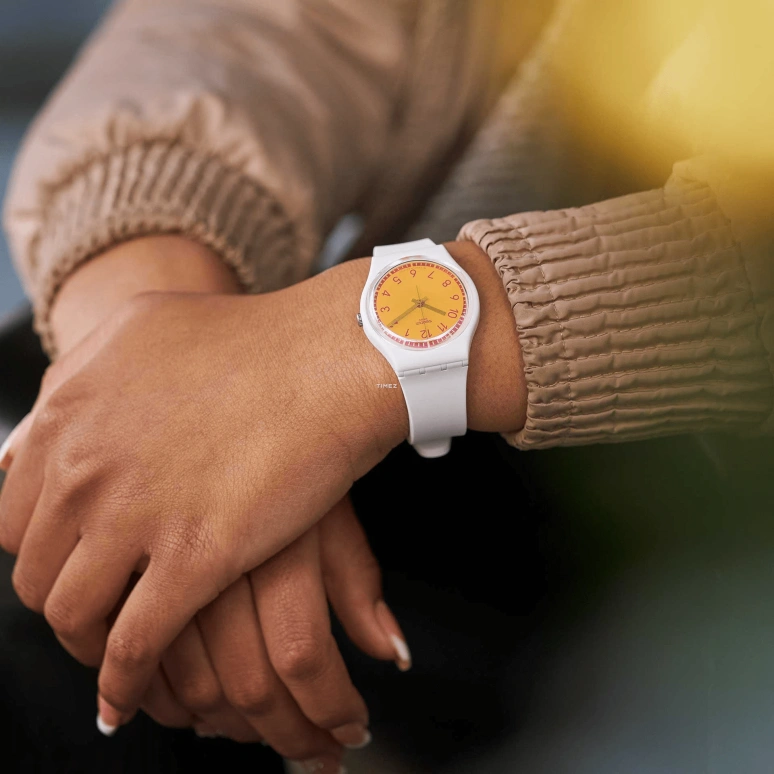 Swatch,Originals 34mm,34mm,Plastic,Orange,Quartz,Tonneau,White,SVHW102,SVHW102-5300