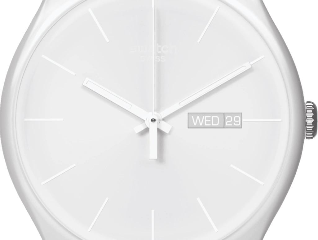 Swatch,Originals 41mm,41mm,Bio-sourced,White,Quartz,Date,Day,SO29W704,SO29W704-S14