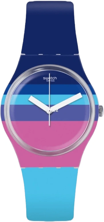 Swatch,Originals 34mm,34mm,Plastic,Blue,Pink,Quartz,Sapphire,Crystal Glass,Round,GE260