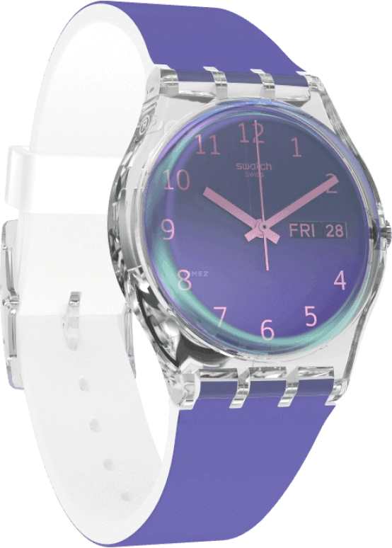 Swatch,Originals 34mm,34mm,Plastic,Purple,Green,Sapphire,Crystal Glass,GE718