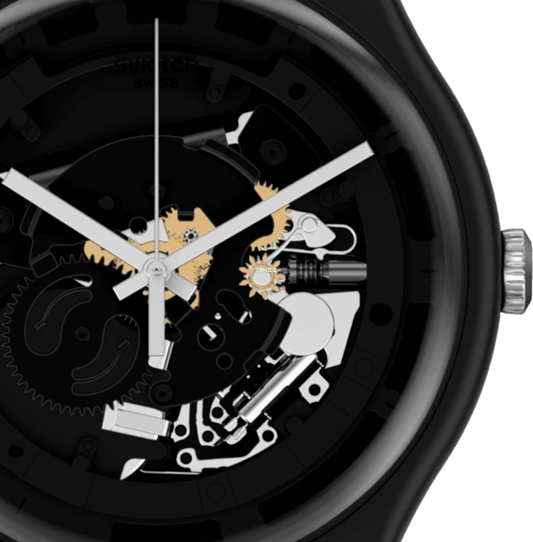 Swatch,Originals 41mm,41mm,Bioceramic,Black,Skeleton,Quartz,Tonneau,Black,SO32B108