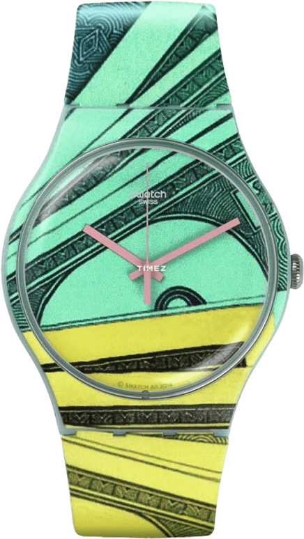Swatch,Other 41mm,41mm,Plastic,Green,Yellow,Quartz,Tonneau,Blue,SUOG107