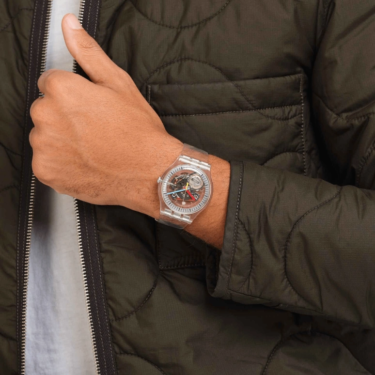 Swatch,Originals 41mm,41mm,Bio-sourced,White,Transparent,Quartz,Sapphire,Crystal Glass,Round,SO29K100,SO29K100-S06