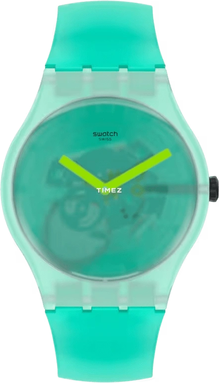 Swatch,Other 41mm,41mm,Plastic,Green,Quartz,Tonneau,Transparent,Green,SUOG119