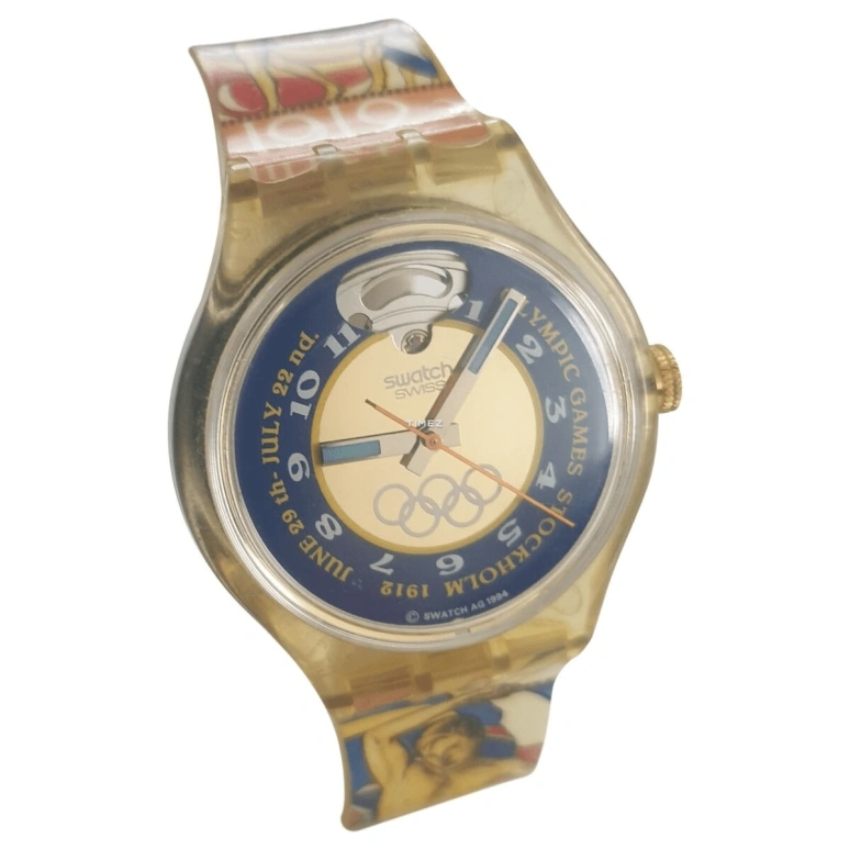 Swatch,Other 37mm,37mm,Plastic,Blue,Champagne,Automatic,Sapphire,Crystal Glass,Tonneau,SAZ103