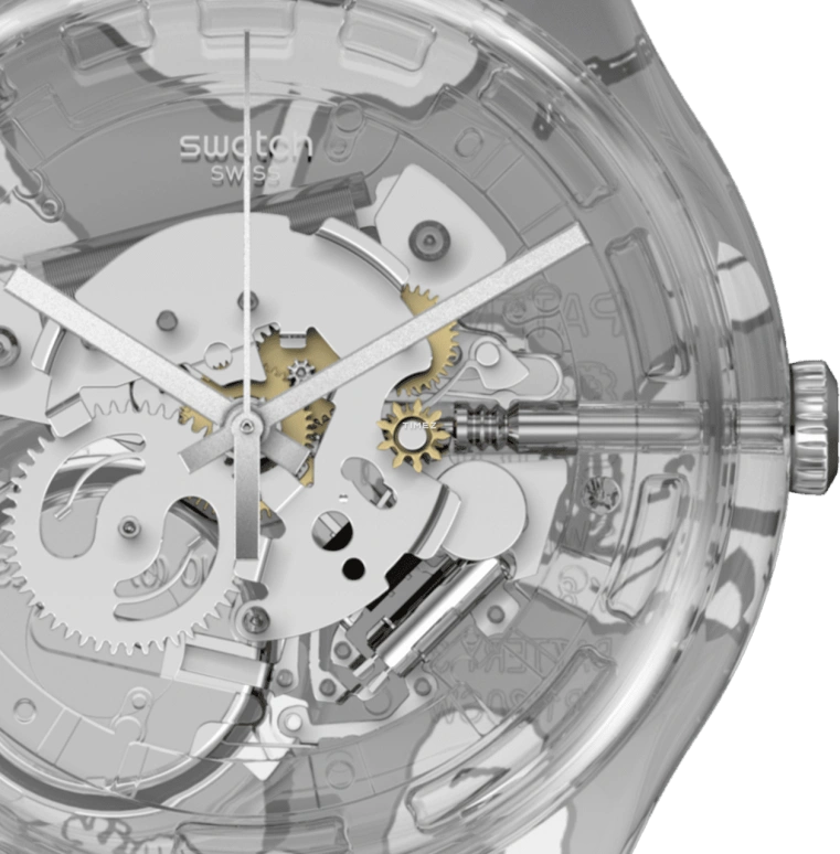 Swatch,Other 41mm,41mm,Plastic,Grey,Quartz,Tonneau,Transparent,SUOK137,SUOK137-015