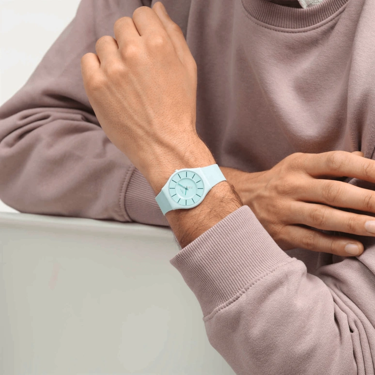 Swatch,Other 34mm,34mm,Bio-sourced,Green,Quartz,Sapphire,Crystal Glass,Round,SS08G107