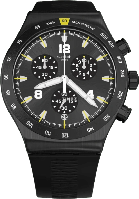 Swatch,IRONY 43mm,43mm,Stainless Steel,Black,Quartz,Chronograph,Day,YVB405